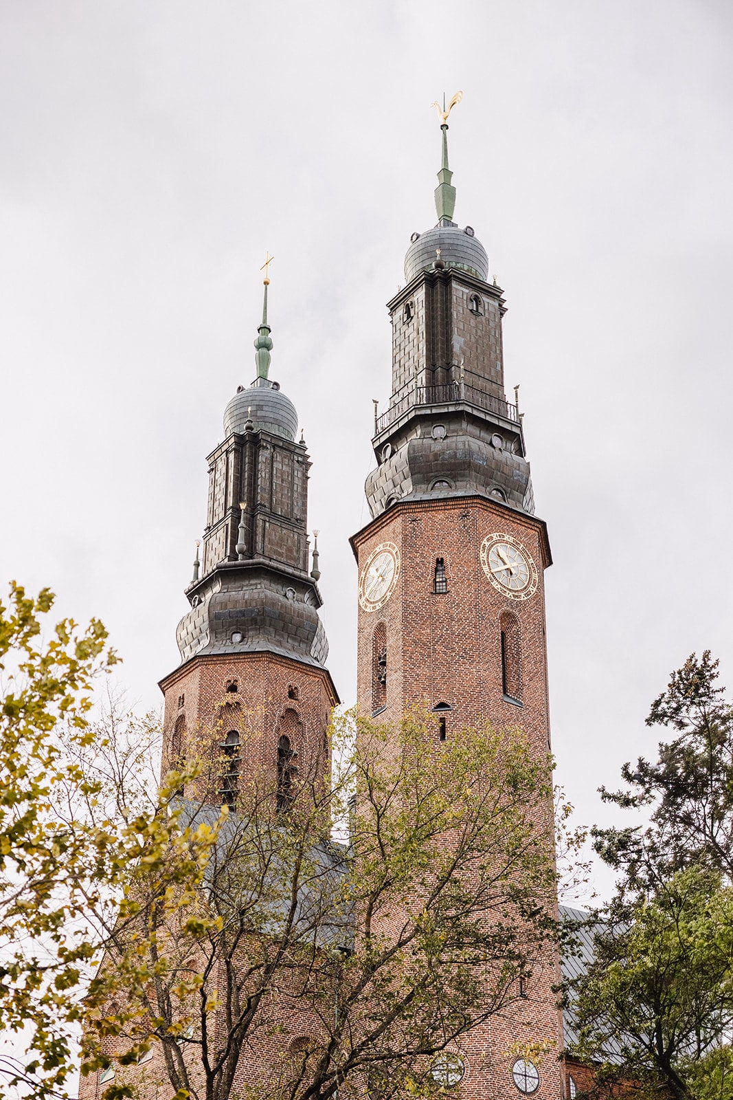 The twin towers of Högalidskyrkan in Stockholm before the wedding ceremony.