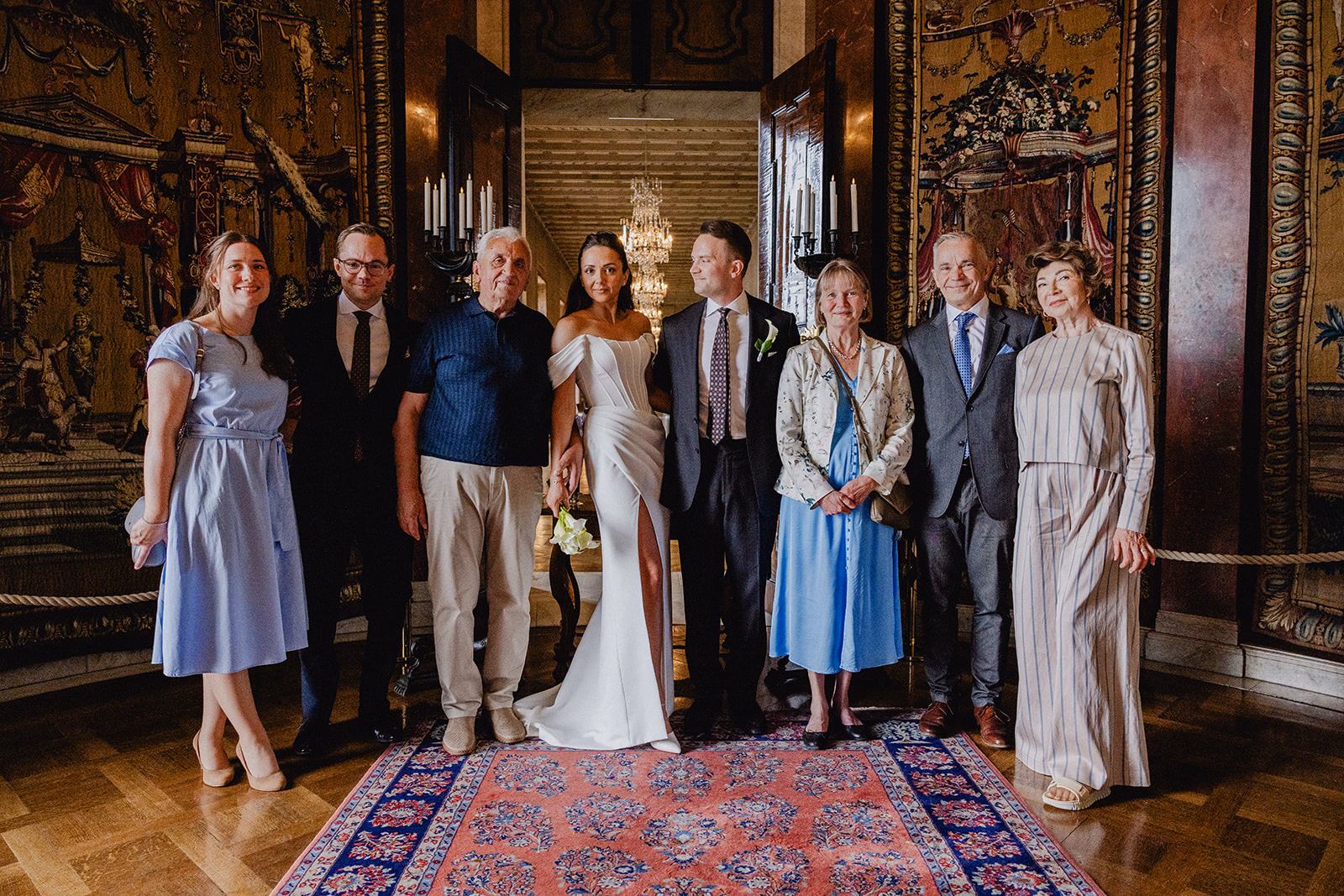 Gintare and Mikael gathered with their wedding guests in the ceremony room at Stockholm City Hall.