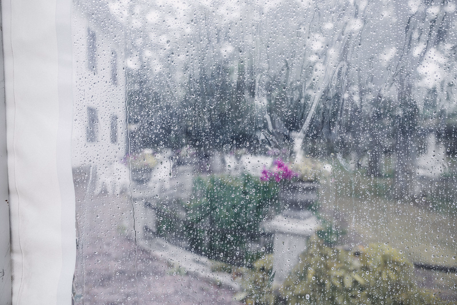 Summer rain falling outside Ullvhälls Manor during the reception.